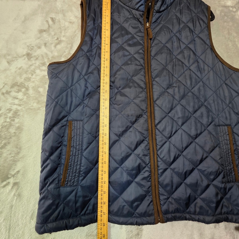 Tricots St Raphael Mens XL Quilted Vest Navy Blue Brown Trim Full Zip Diamond - Picture 4 of 8